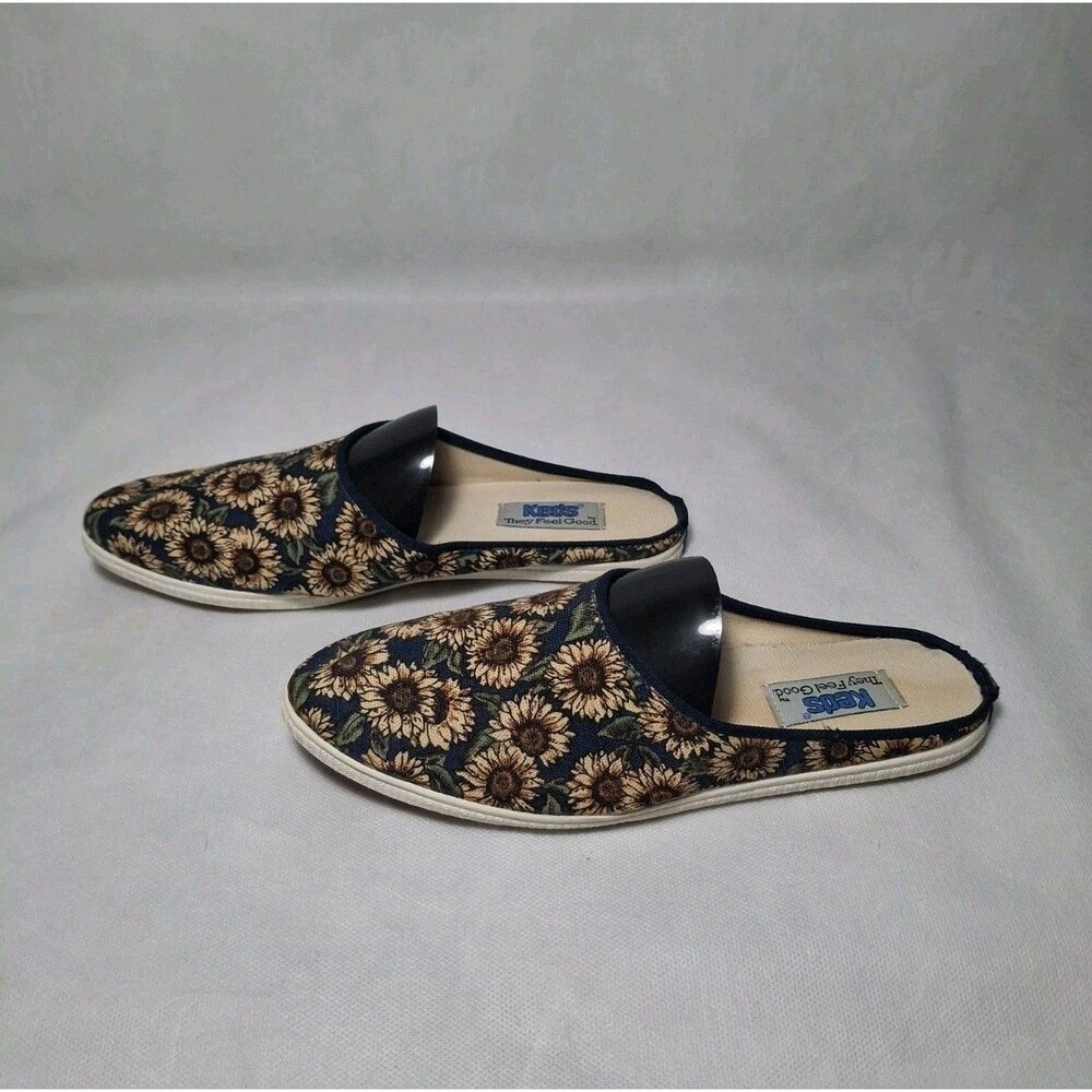 Vintage Keds Bayshore Sunflower Canvas Slip on Sandals Mules Women's 7.5 Navy Bl - Picture 4 of 9